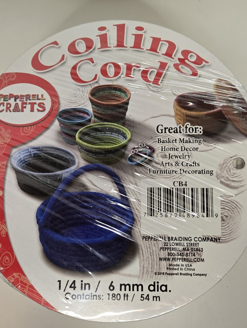 Pepperell Crafts Coiling Cord 1/4"/6mm x 180 Ft Baskets Rugs Jewelry Crafts Home
